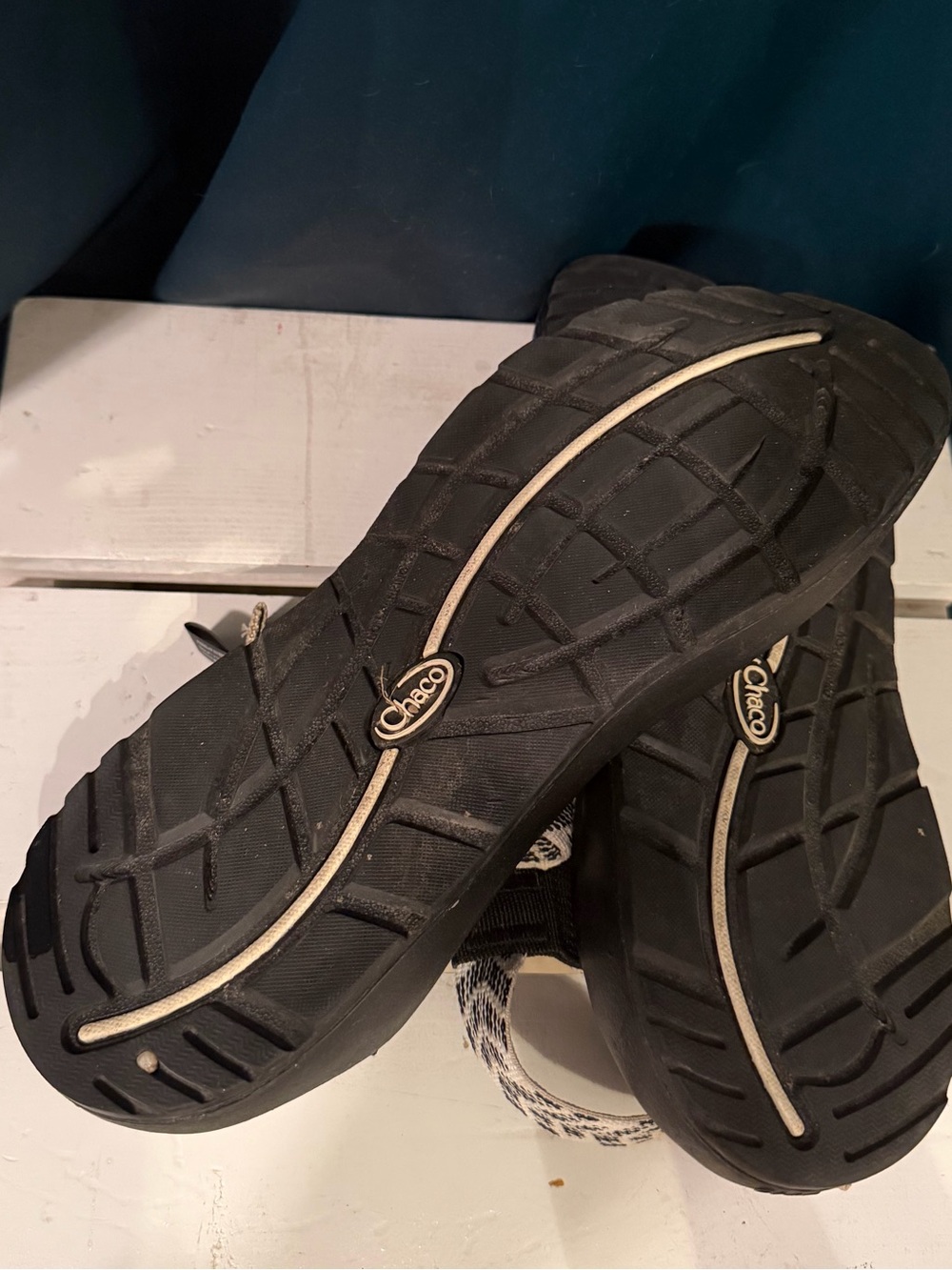 Chaco Black Sandal with Cream and White Patterned Straps - Picture 3 of 4